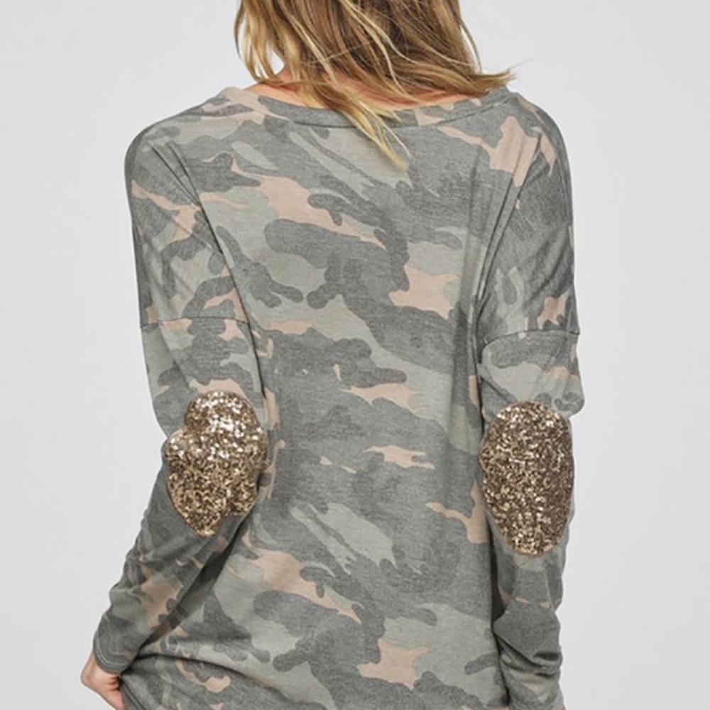 Camo Print V neck Front Tie Top sequin top - Picture 3 of 3